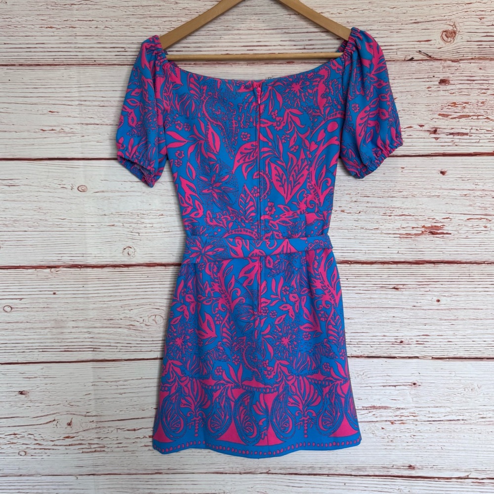 Lilly Pulitzer Jada Off The Shoulder Romper in Aura Pink Leaf An Impression Sz 2 - Picture 11 of 16